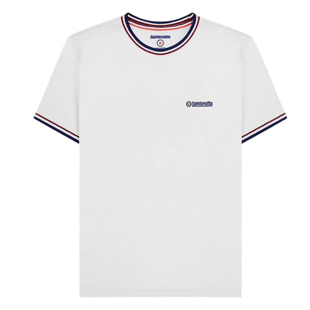 Lambretta Mens SS25 Triple Tipped Pique T-Shirt / White/Navy/Red